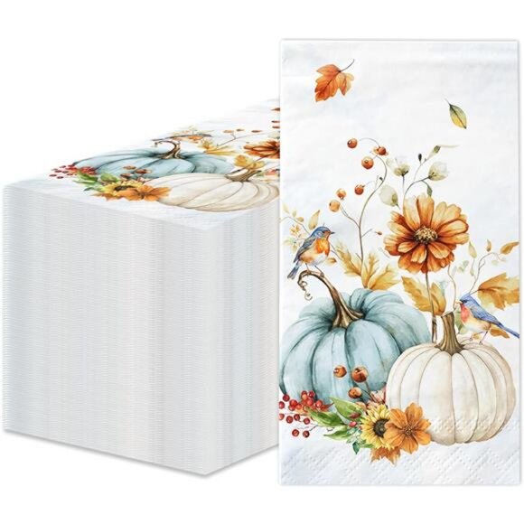 100Pcs Fall Pumpkin Paper Napkins Watercolor Floral Thanksgiving Napkins Fall - Picture 1 of 7